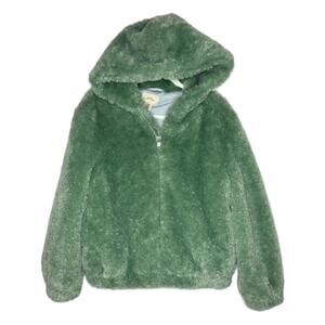 NWT Urban Outfitters Sz XS  Mint Green Hooded Faux Fur Teddy Jacket (1602)